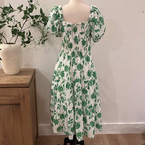 Rachel Parcell | Stencil Floral Eyelet Puff Sleeve Midi Dress Foliage Green - Picture 7 of 12